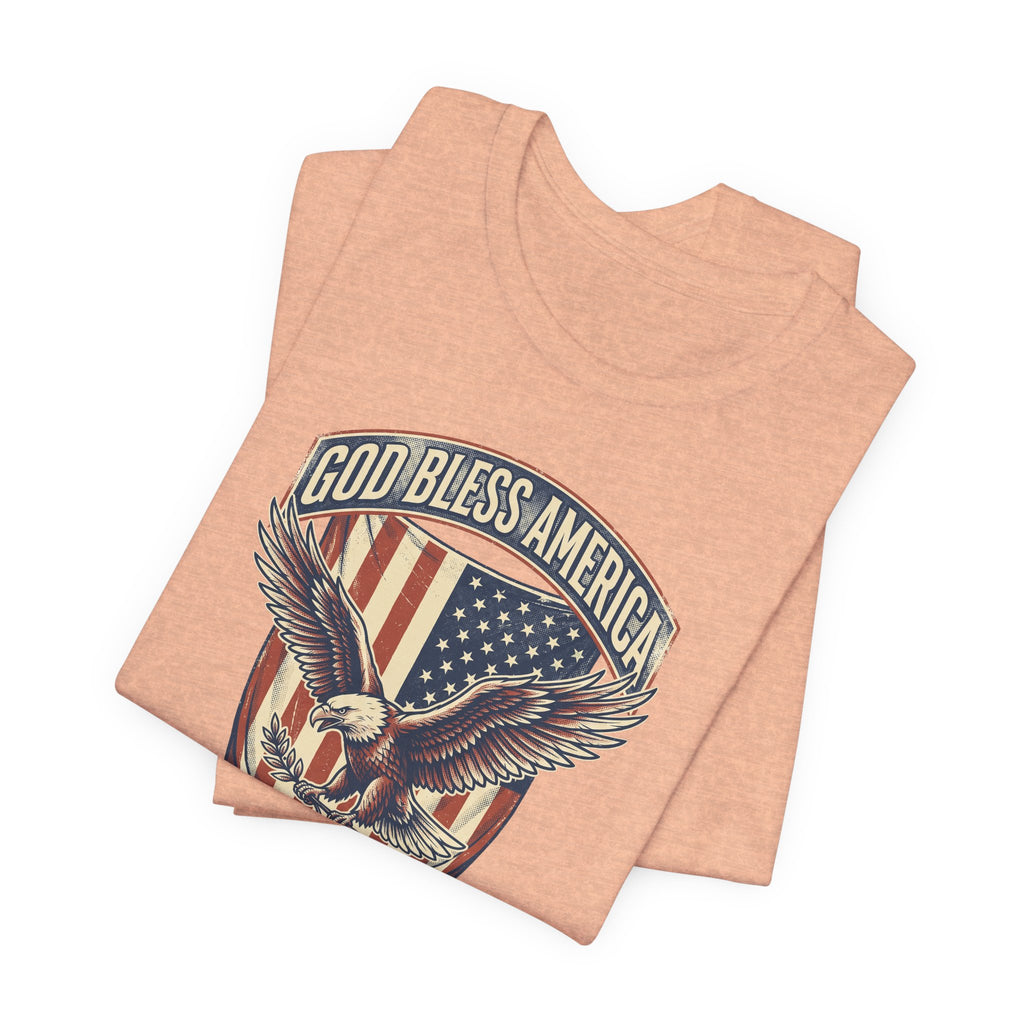 Peach T-shirt with eagle and 'God Bless America' flag graphic