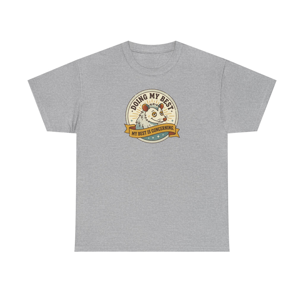Sport gray sloth graphic T-shirt with round badge-style front print