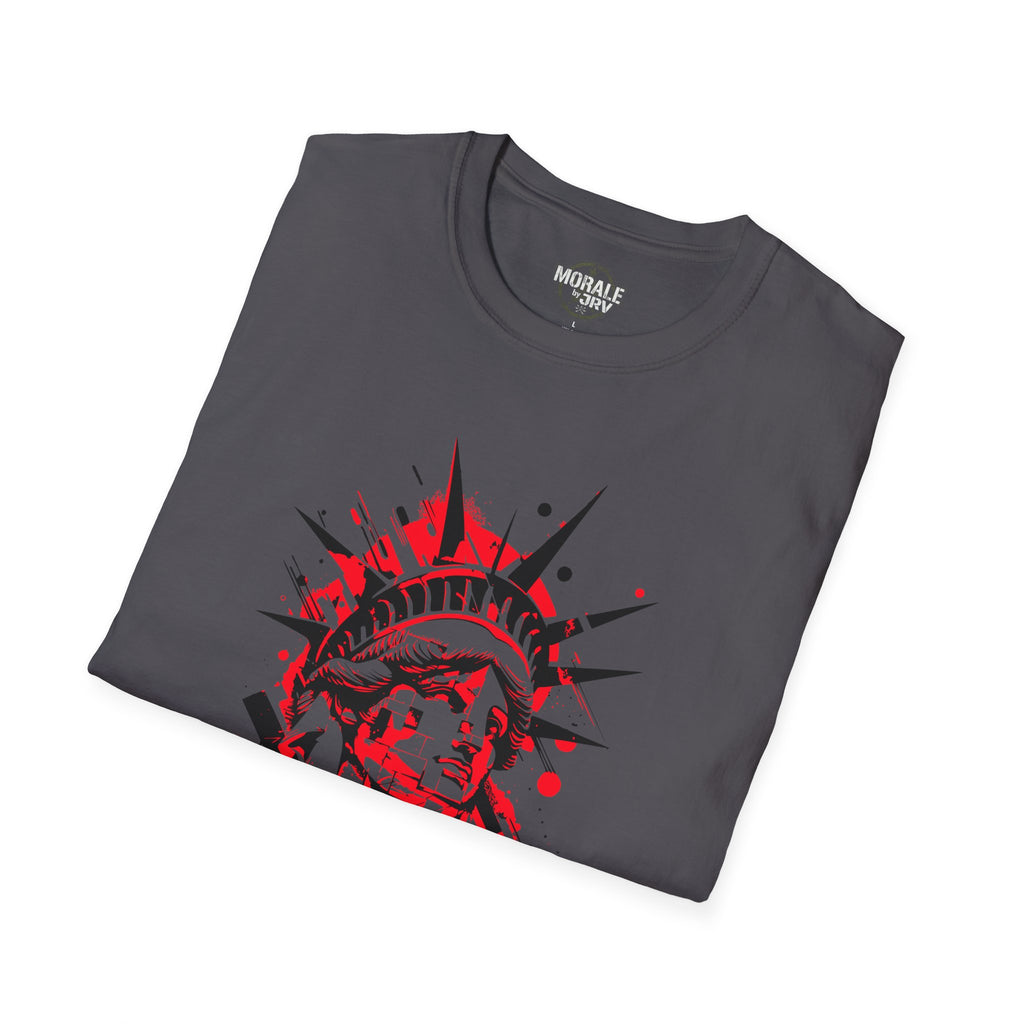 Liberty Statue graphic T-shirt in dark gray with red and black print