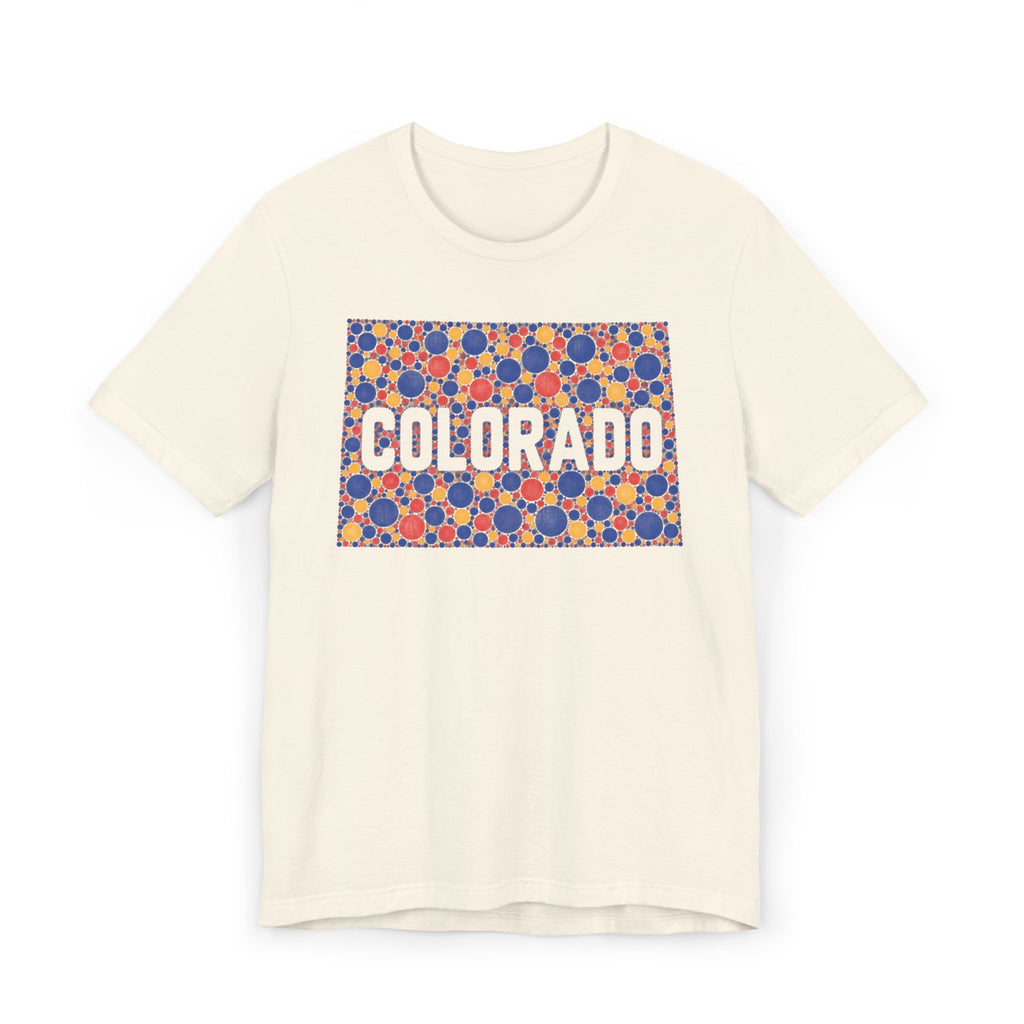 Cream T-shirt with patterned COLORADO graphic on front