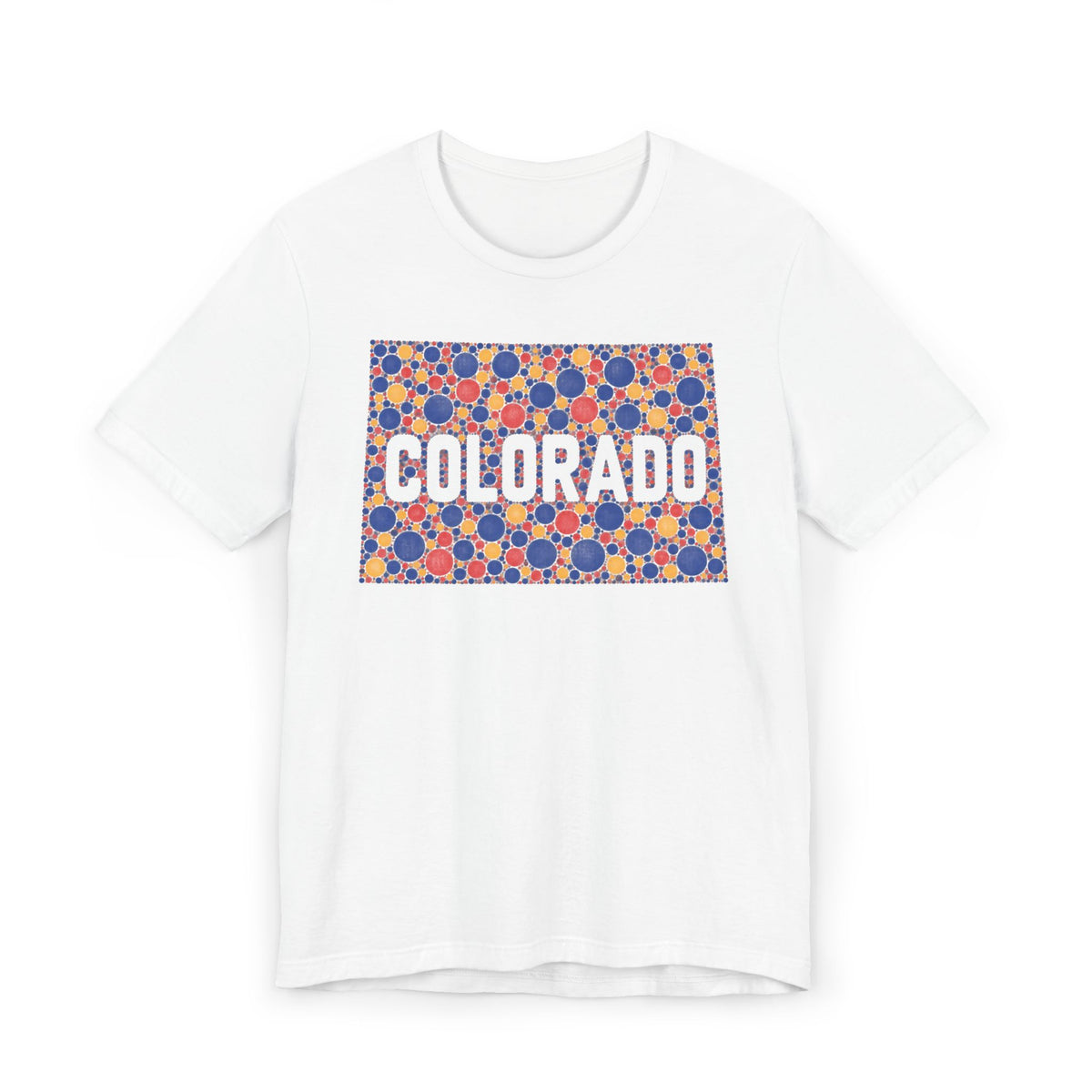 White T-shirt with patterned COLORADO graphic on front