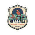 Nebraska retro badge sticker with meadowlark illustration and goldenrod lettering