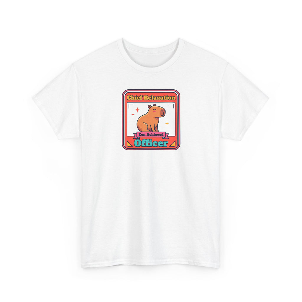 White T-shirt with capybara zen graphic and 'Officer' text