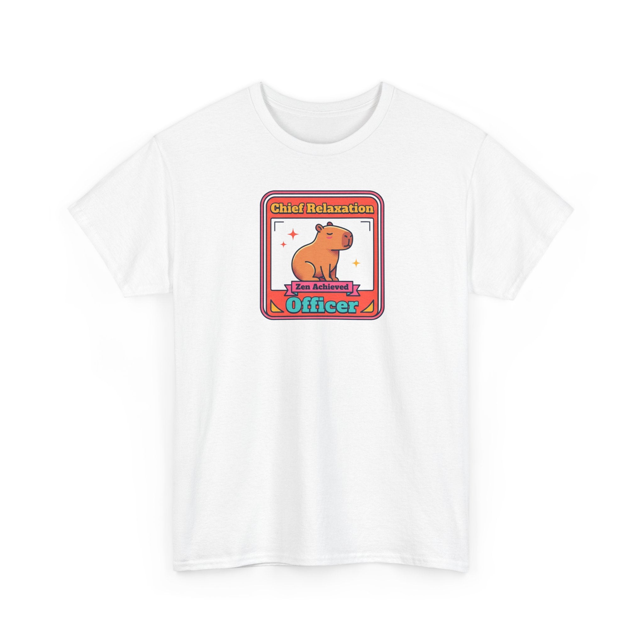 White T-shirt with capybara zen graphic and 'Officer' text
