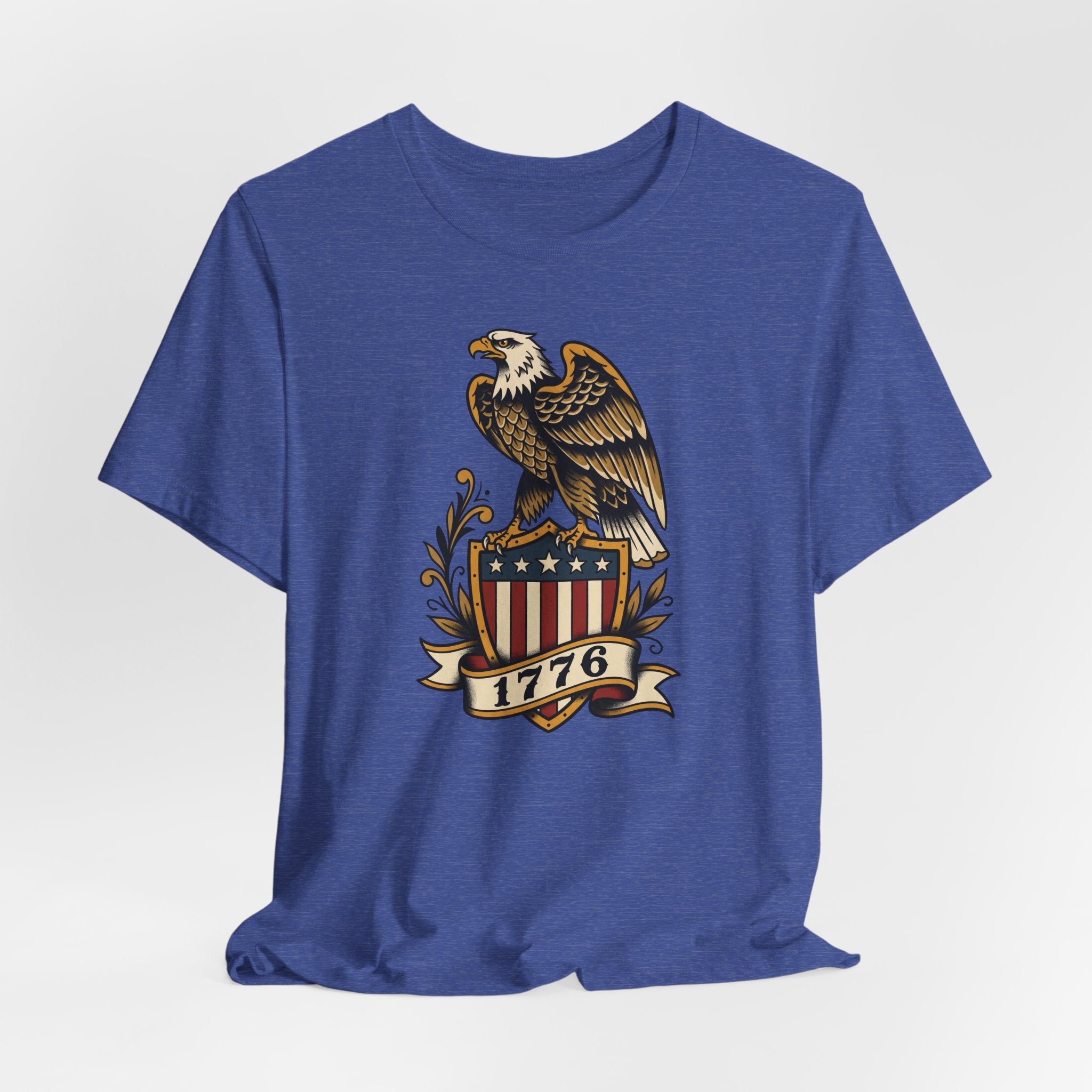 Royal blue crewneck T-shirt with eagle shield graphic on chest