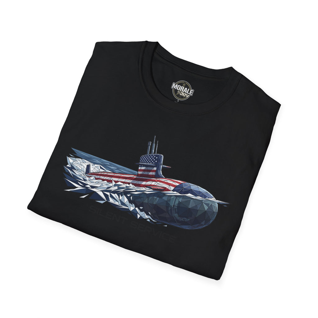 Silent Service T-Shirt, black, submarine flag graphic with red-white-blue details