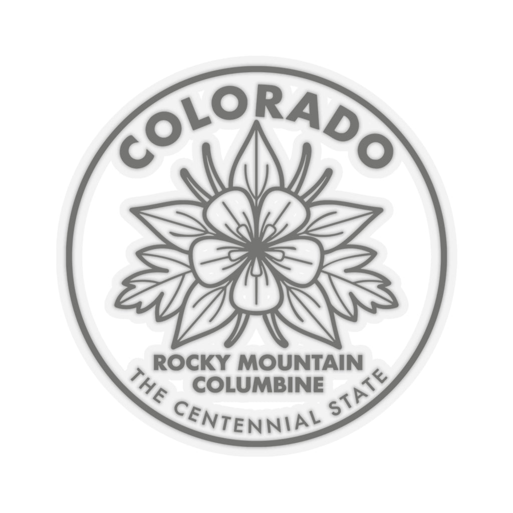 Round botanical Colorado columbine decal with outlined flower and “THE CENTENNIAL STATE”