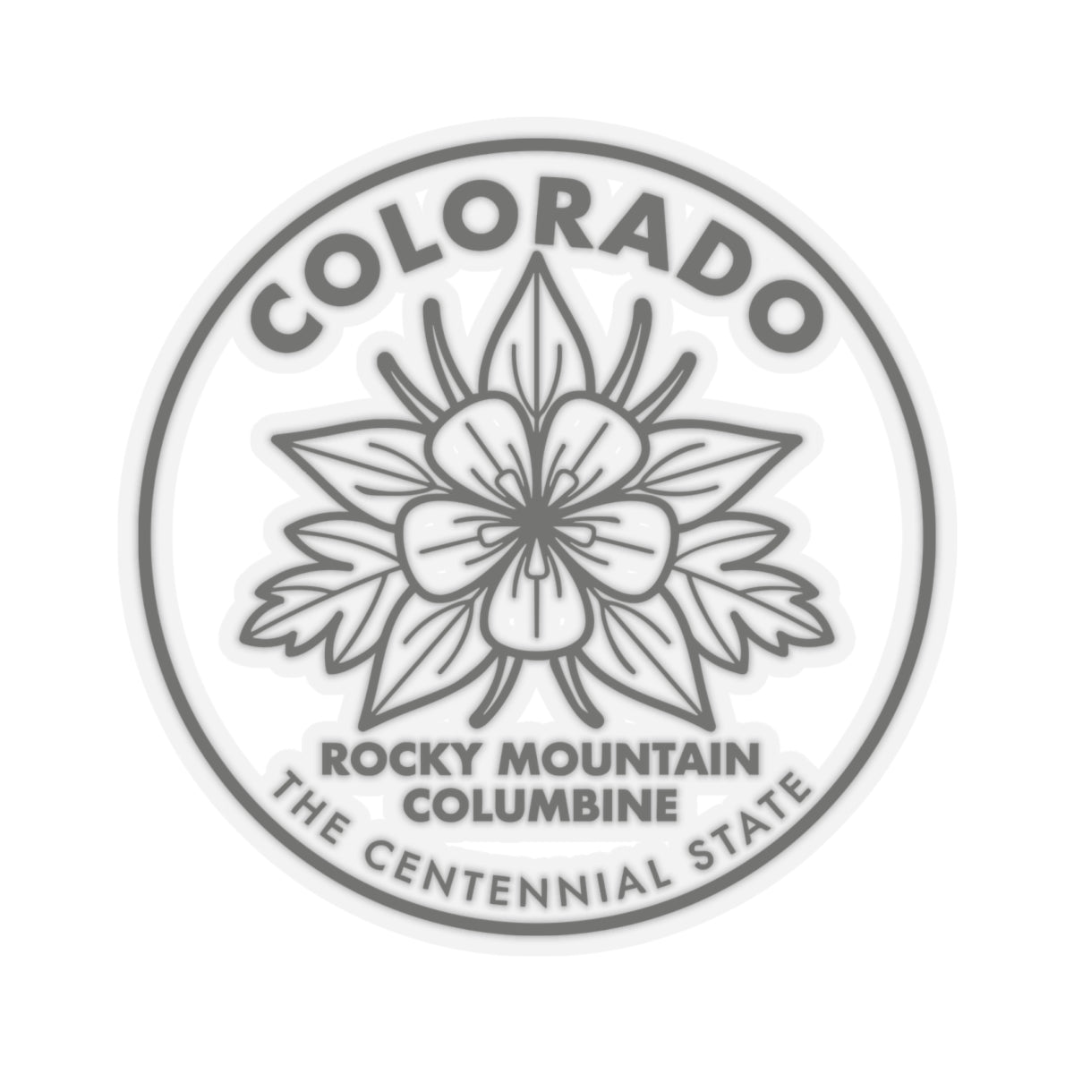 Round botanical Colorado columbine decal with outlined flower and “THE CENTENNIAL STATE”