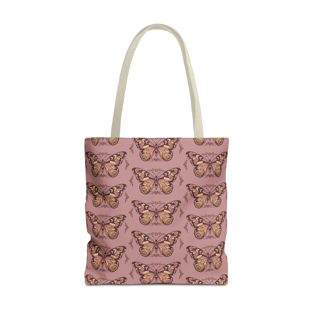 Tote bag with butterfly pattern all-over print, light gray handles