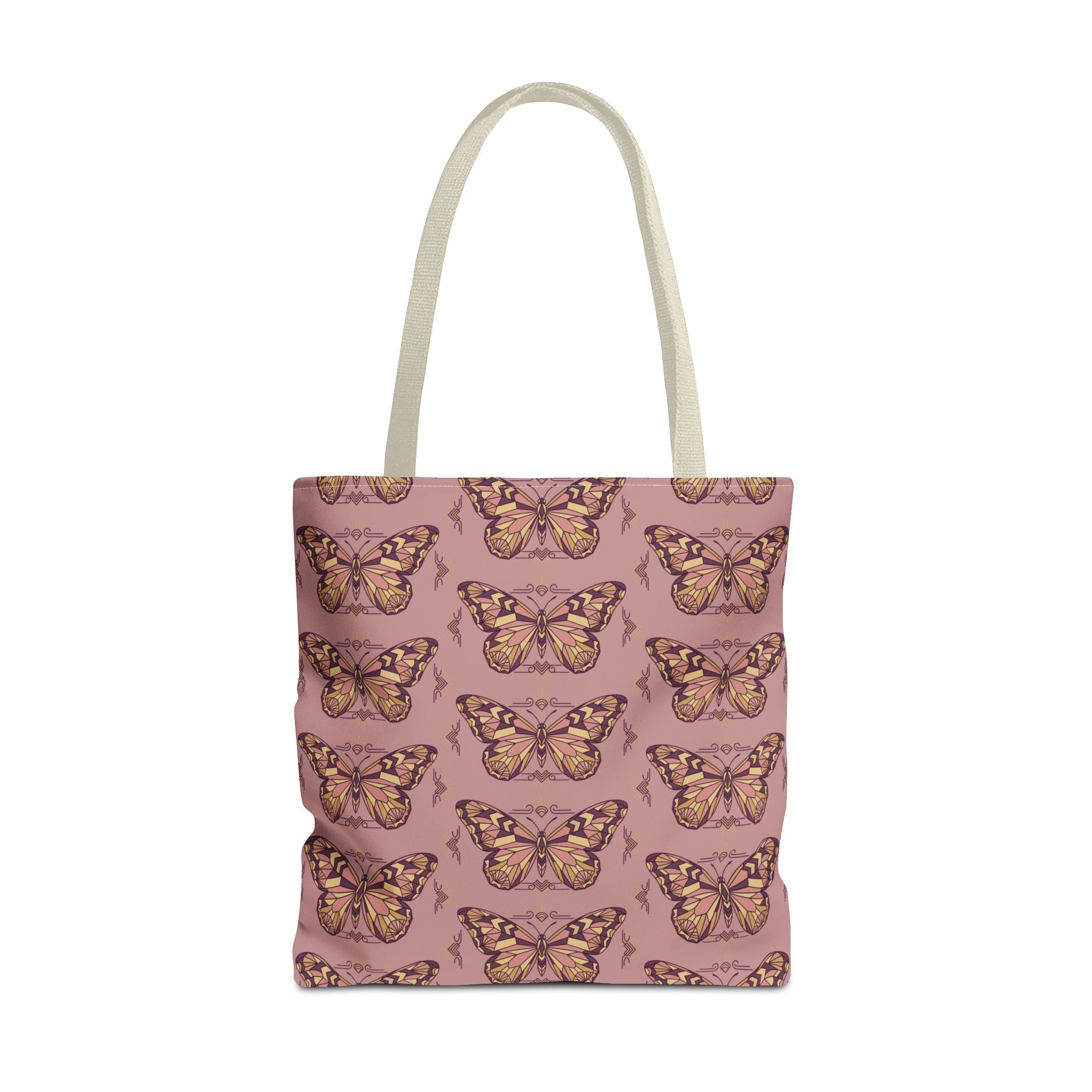 Tote bag with butterfly pattern all-over print, light gray handles