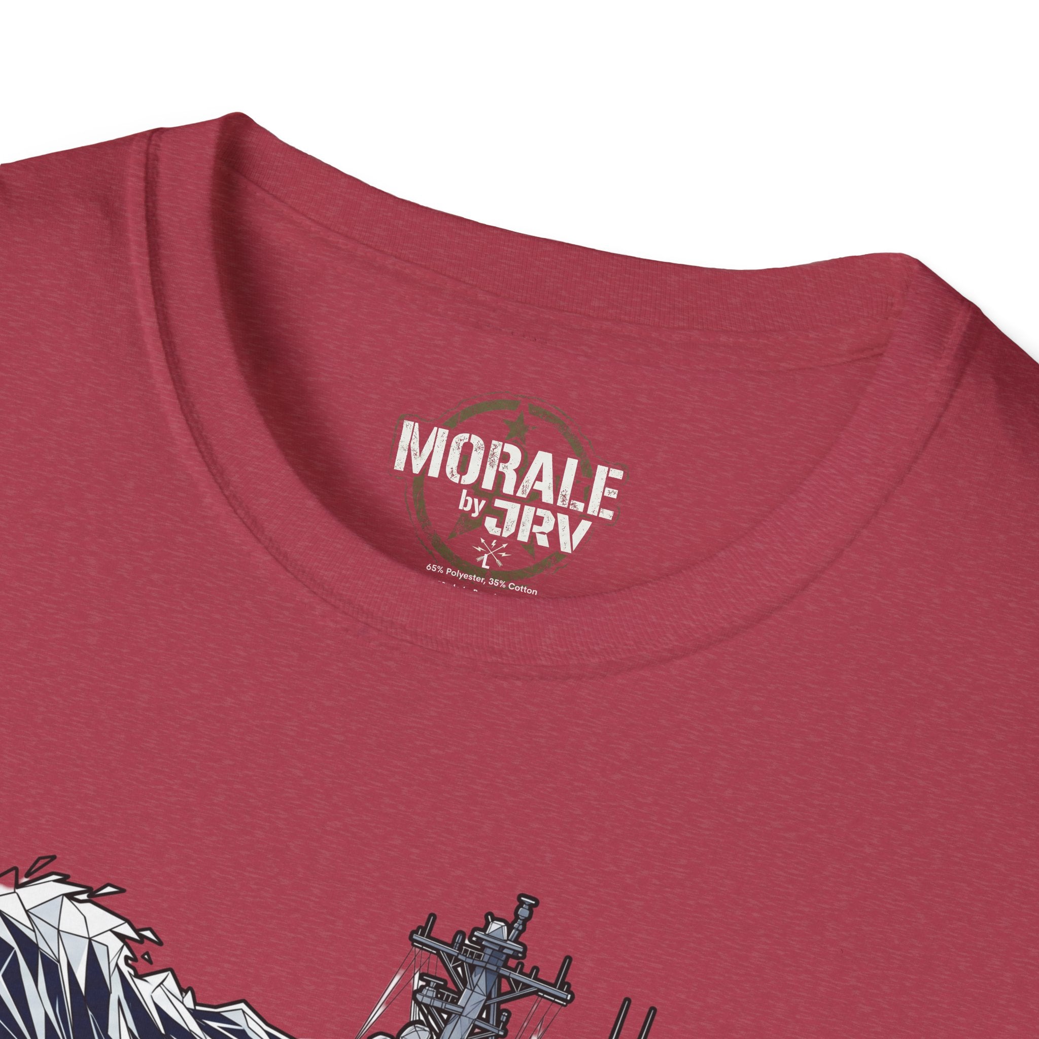 Maroon tee with 'MORALE by OTR' logo and partial battleship graphic