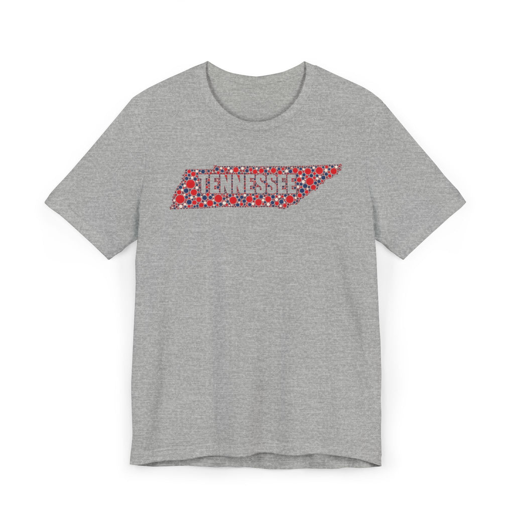 Heather gray t-shirt with colorful floral Tennessee state outline graphic across chest