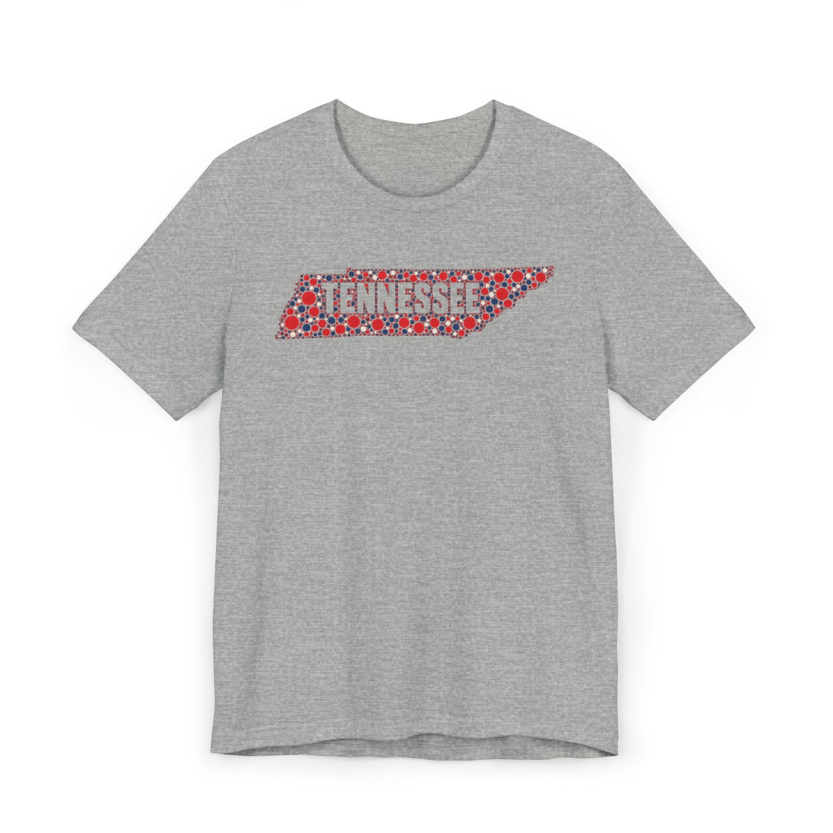 Heather gray t-shirt with colorful floral Tennessee state outline graphic across chest
