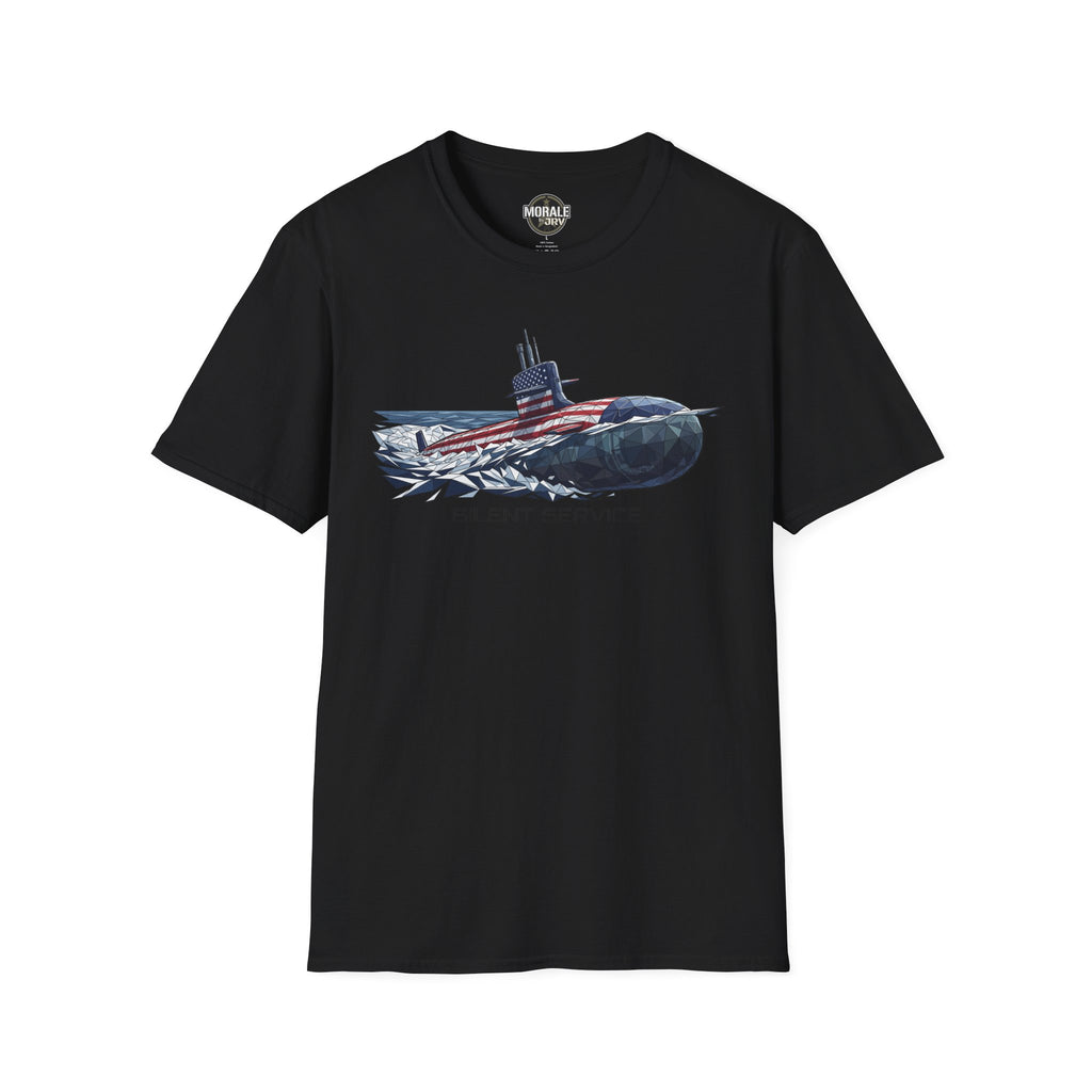 Silent Service T-shirt, black, submarine flag graphic on the chest