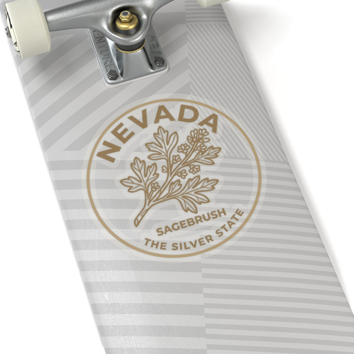 Circular Nevada sagebrush vinyl sticker with botanical plant and text, transparent look