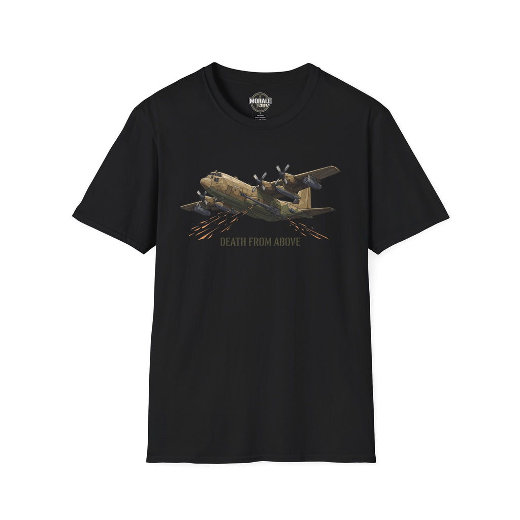 Black C-130 cargo plane graphic T-shirt, “DEATH FROM ABOVE”
