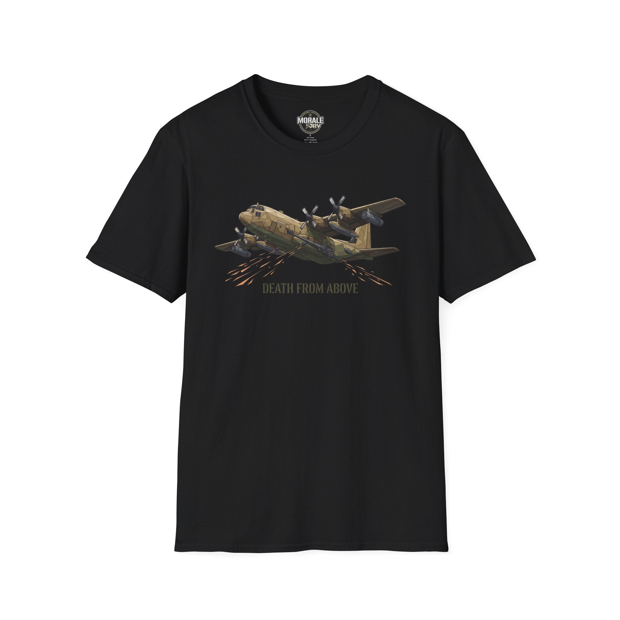 Black C-130 cargo plane graphic T-shirt, “DEATH FROM ABOVE”