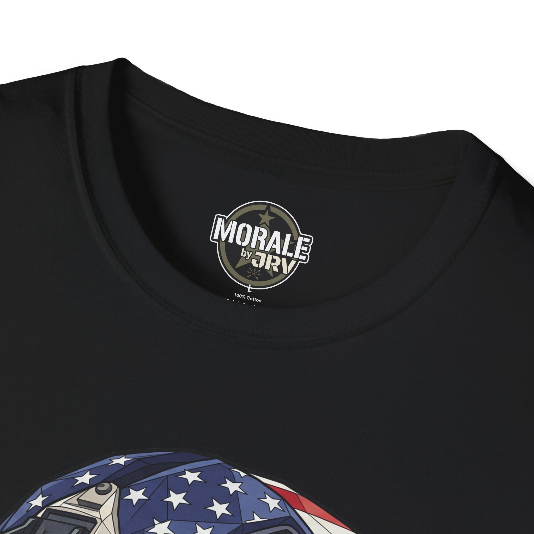 Skull tactical helmet T-shirt in black, neck label graphic