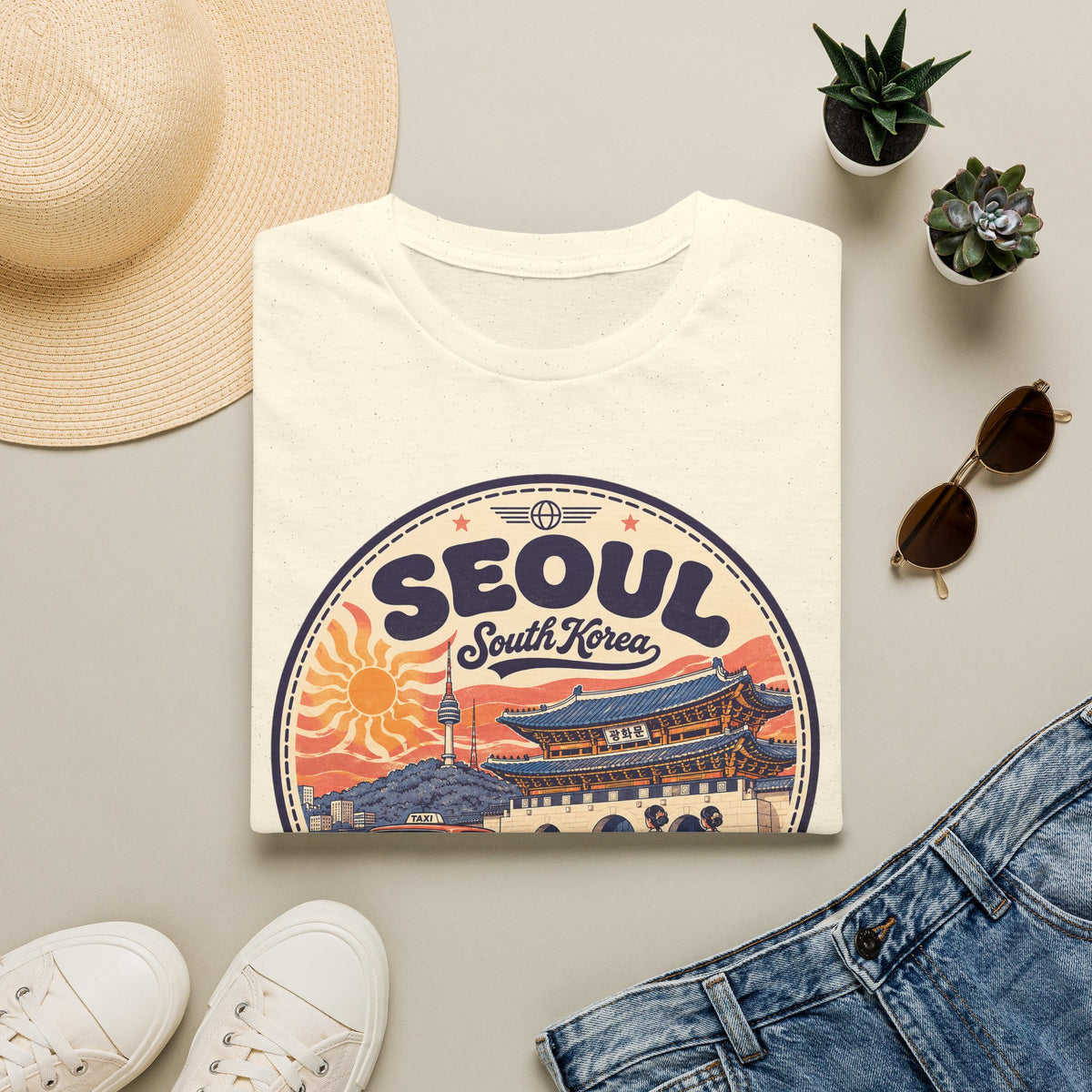 Seoul South Korea Vintage Travel Stamp T-Shirt | Korean Landmark Tee