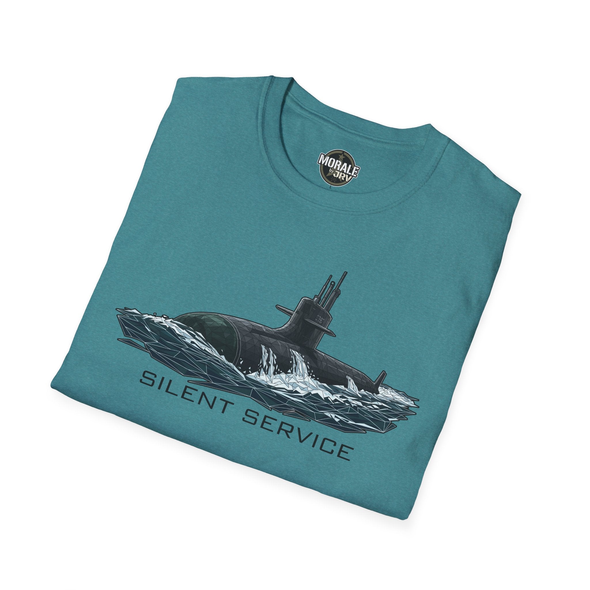 Silent Service T-shirt, teal: submarine graphic with “SILENT SERVICE” text