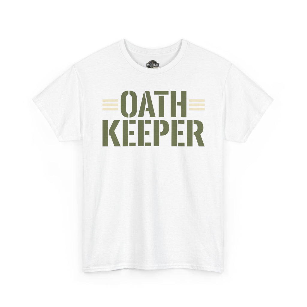 White T-shirt with crew neck and large "OATH KEEPER" front graphic print
