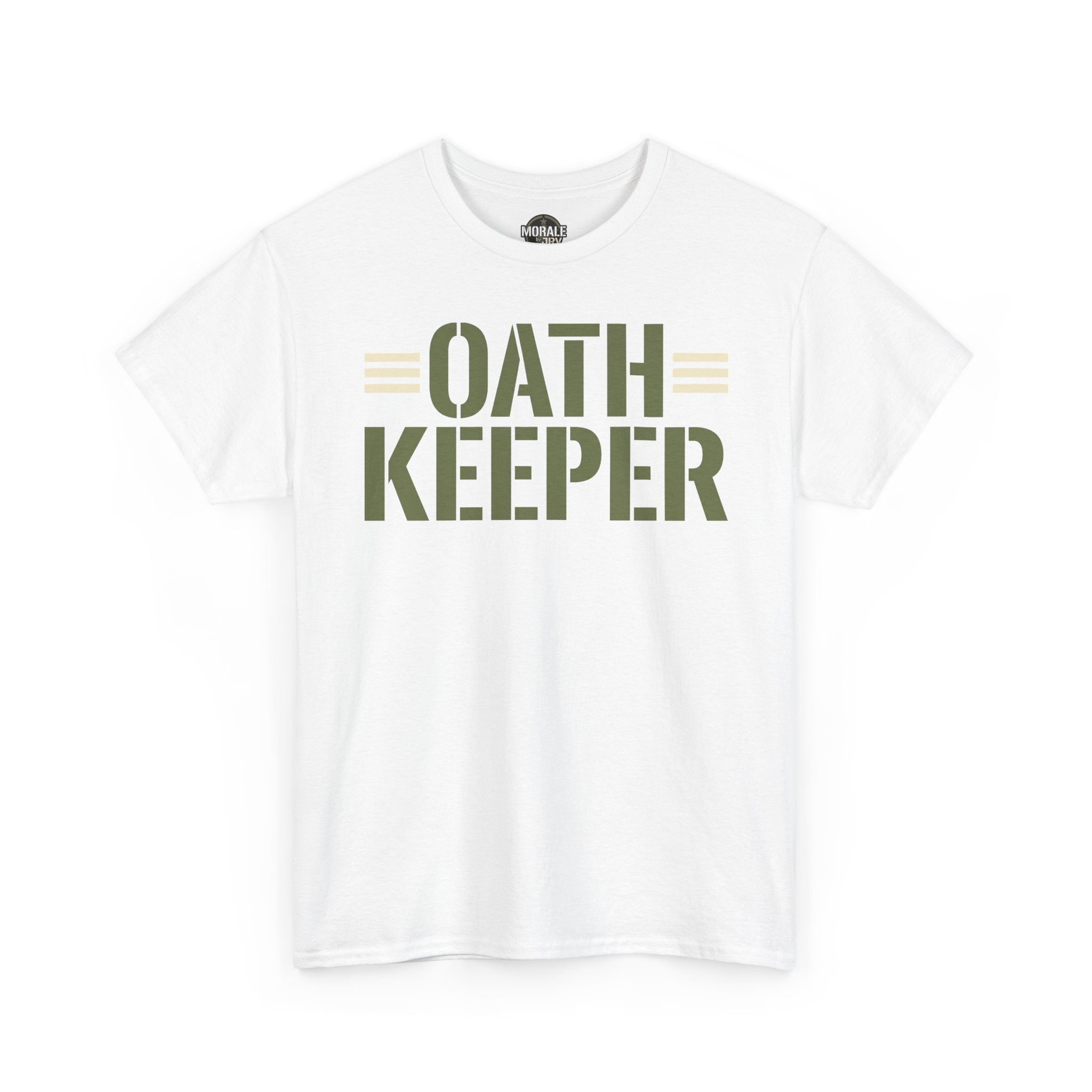 White T-shirt with crew neck and large "OATH KEEPER" front graphic print