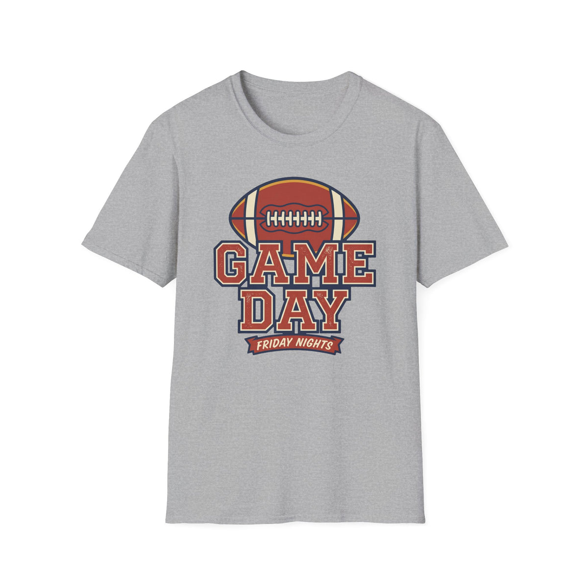 Sport grey football graphic tee with “GAME DAY” and “Friday Nights” logo print.