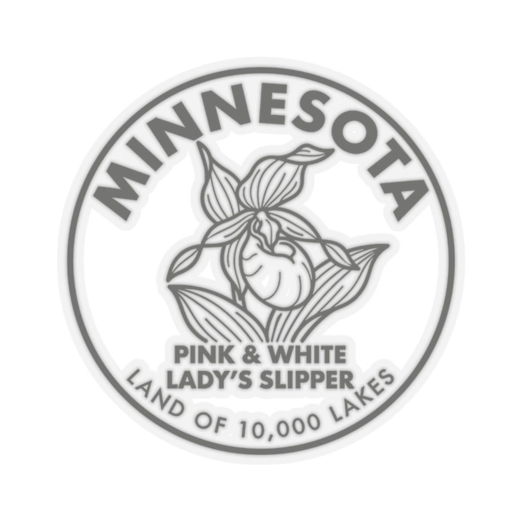 Minnesota Pink & White Lady’s Slipper sticker, circular logo with floral outline