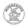 Minnesota Pink & White Lady’s Slipper sticker, circular logo with floral outline