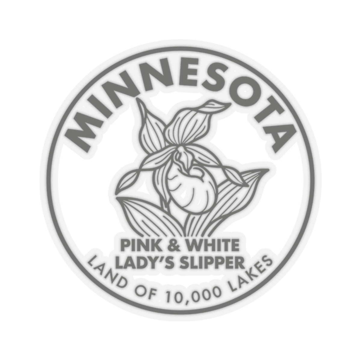 Minnesota Pink & White Lady’s Slipper sticker, circular logo with floral outline
