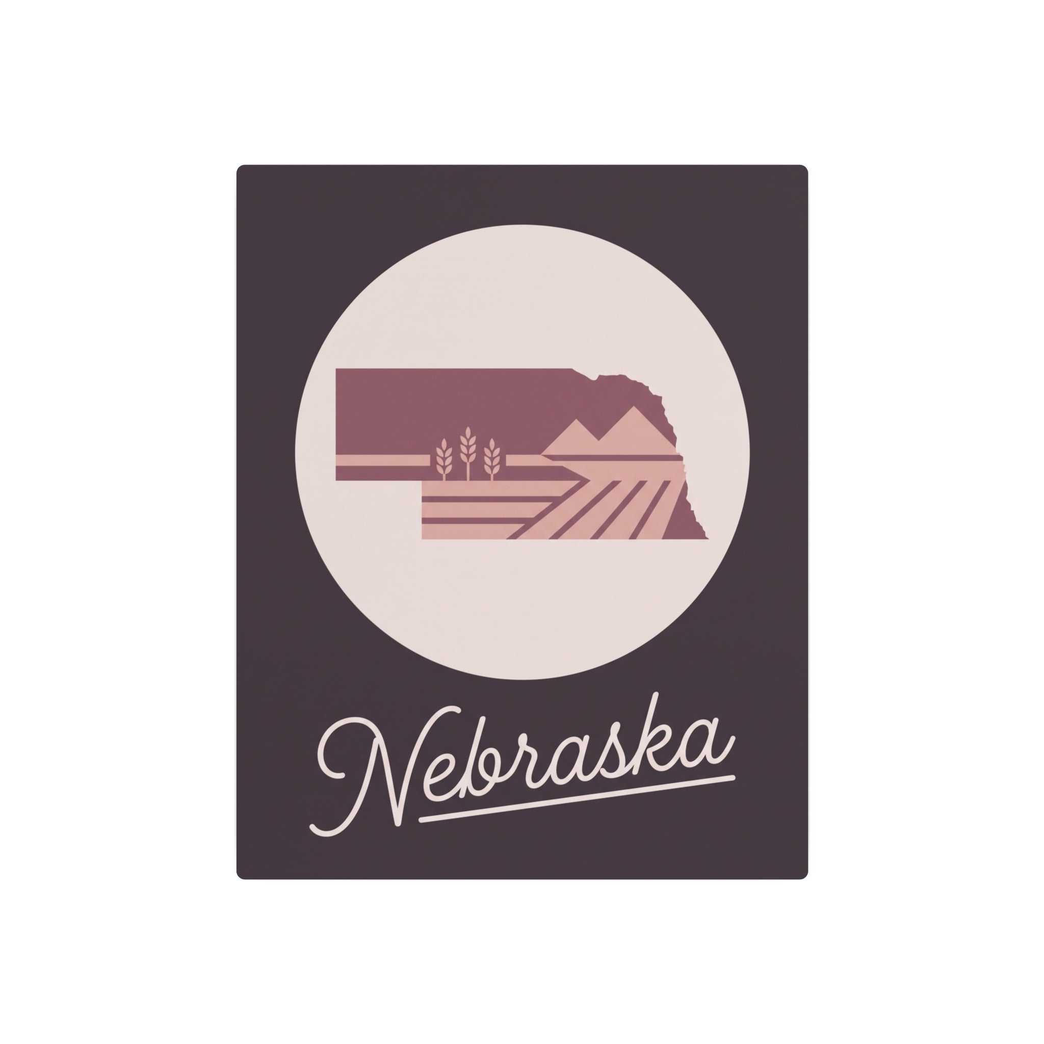 Nebraska metal wall sign with circular landscape emblem and 'Nebraska' cursive