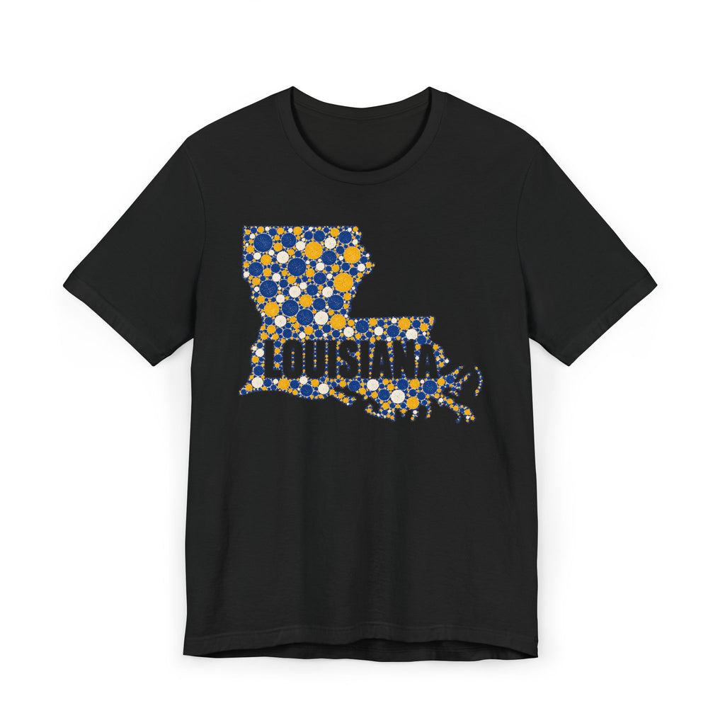 Louisiana State Shape Floral T-Shirt | Blue and Gold Louisiana Outline Graphic Tee