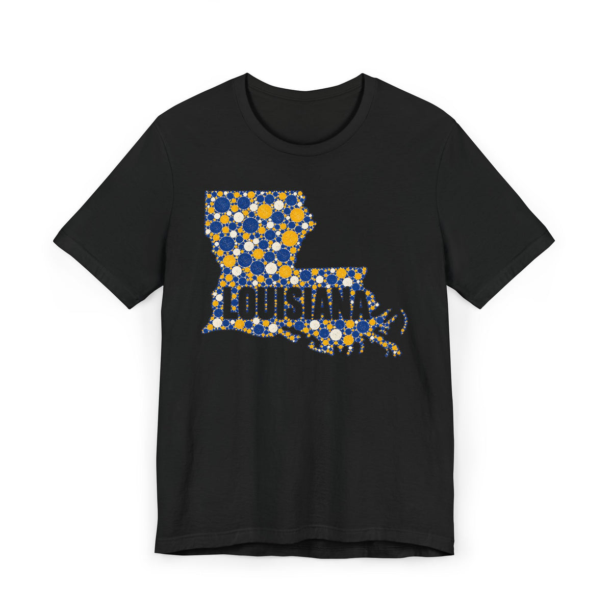 Louisiana State Shape Floral T-Shirt | Blue and Gold Louisiana Outline Graphic Tee
