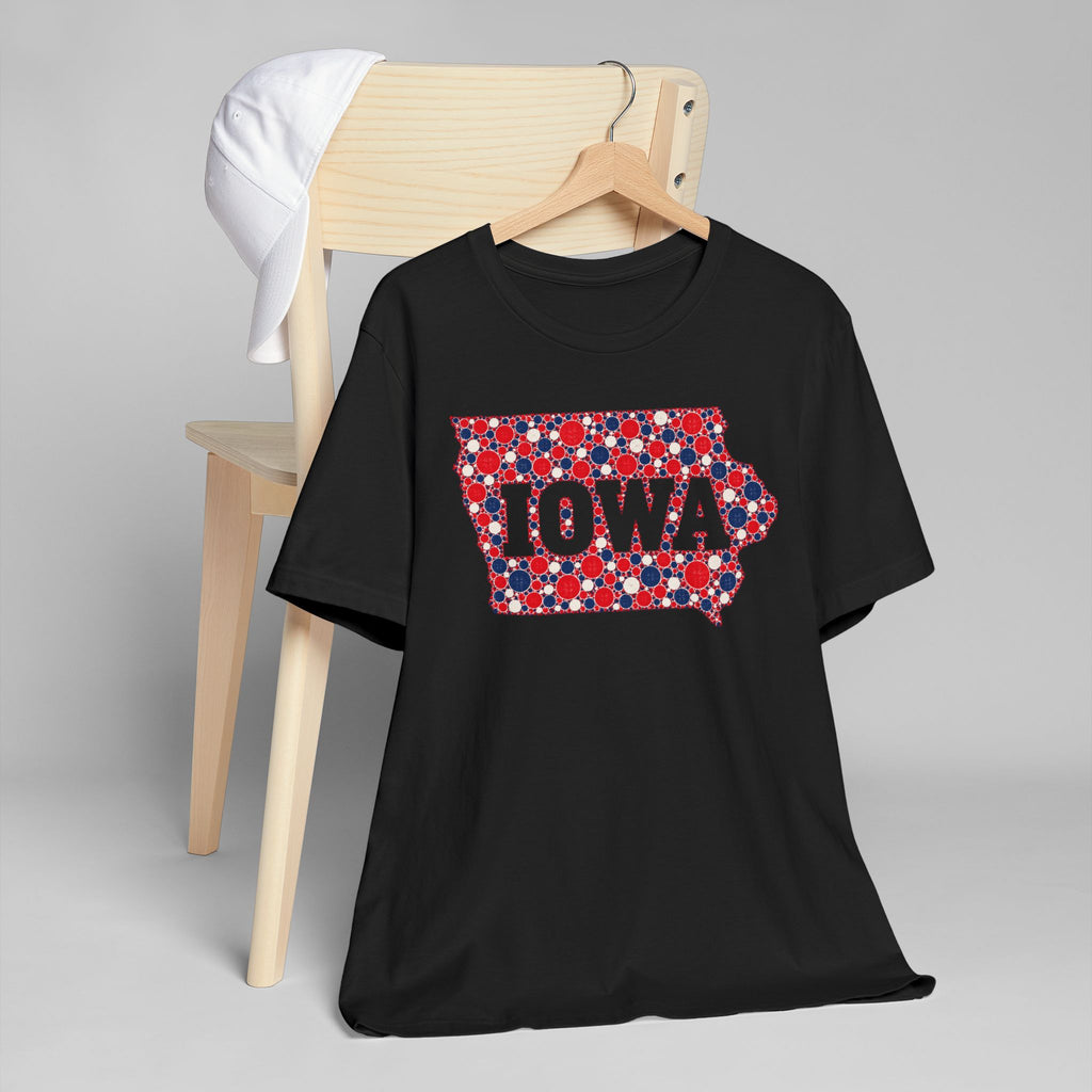 Iowa State Floral Pattern T-Shirt | Red White and Blue Iowa Outline Graphic Tee