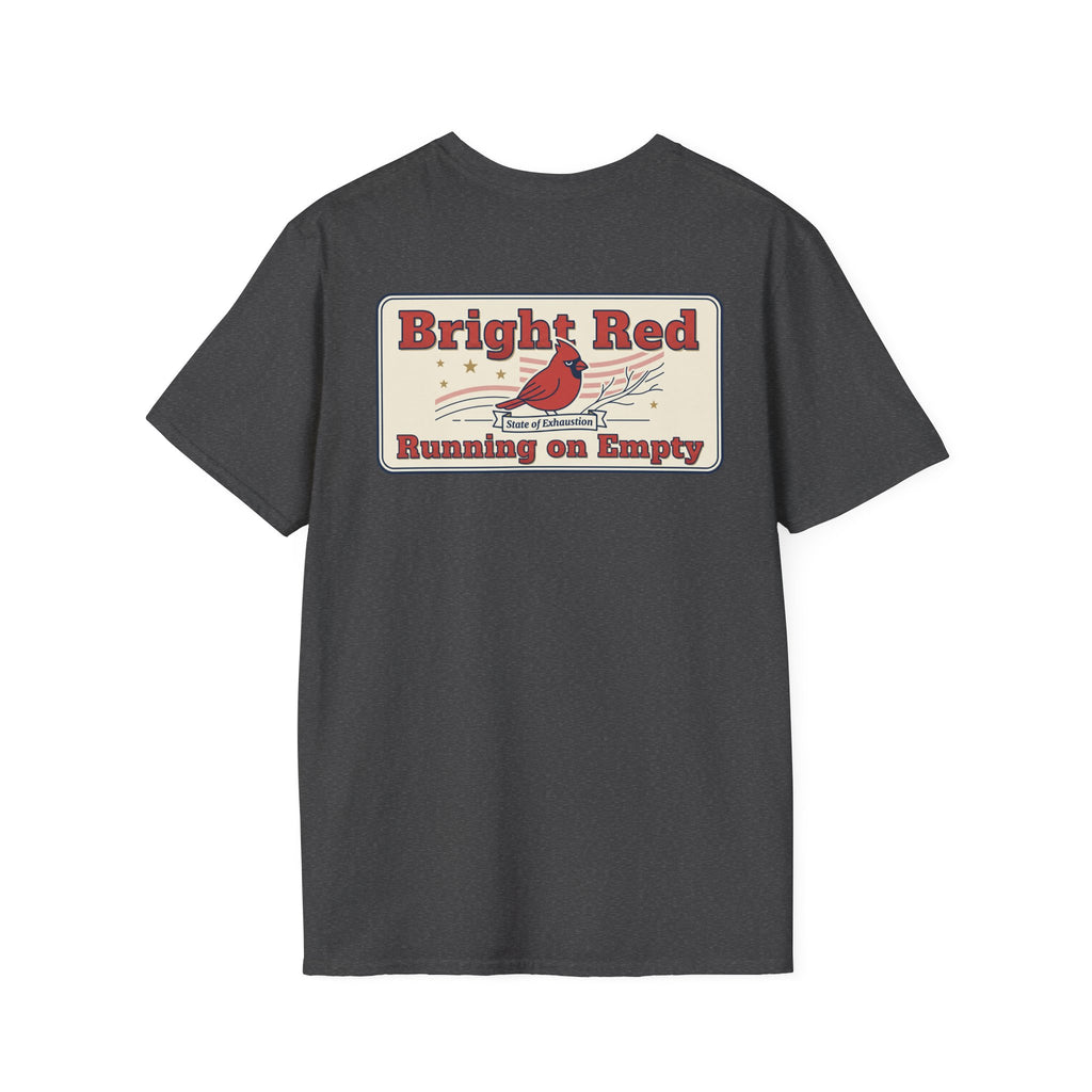 Dark gray unisex T-shirt with Bright Red back graphic and cardinal bird print