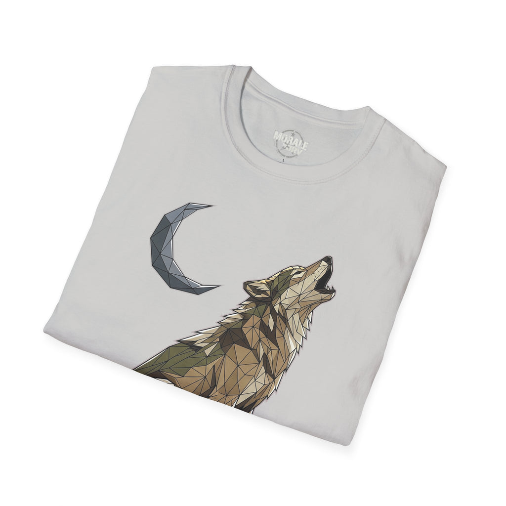 Lone Wolf T-shirt, light gray; geometric wolf and moon illustration on chest
