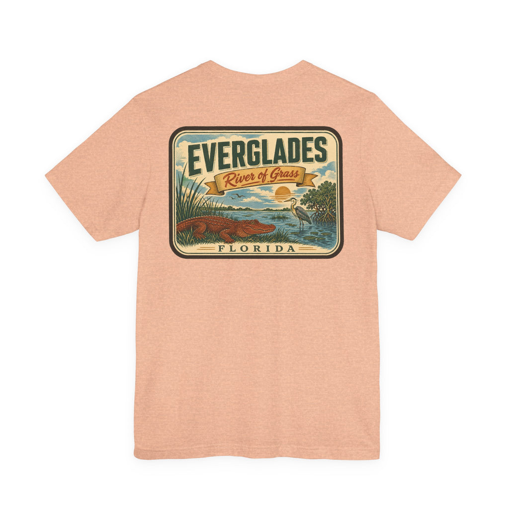 Heather peach T-shirt with vintage Everglades River of Grass graphic logo print
