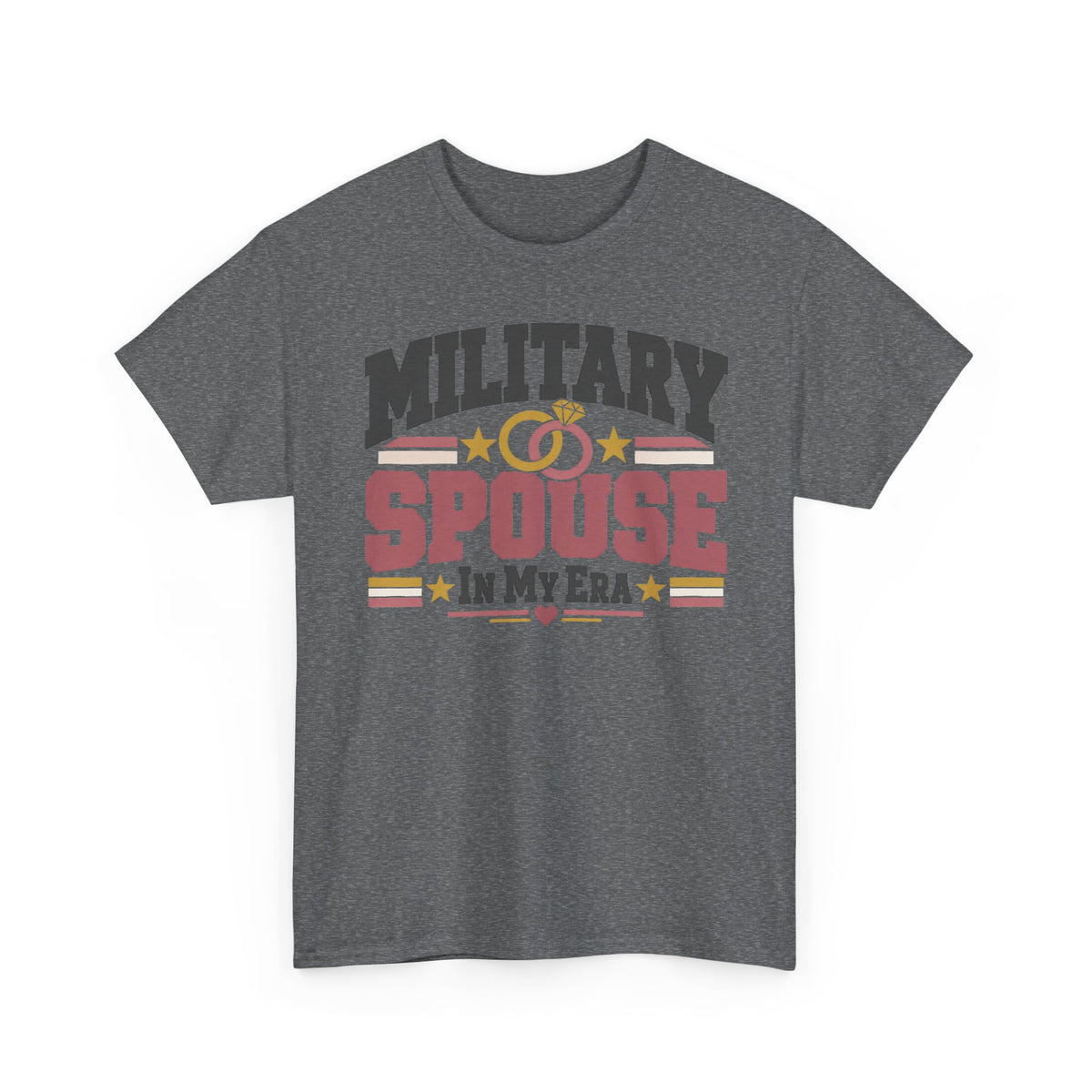 Unisex heather gray T-shirt with “MILITARY SPOUSE IN MY ERA” graphic and stars