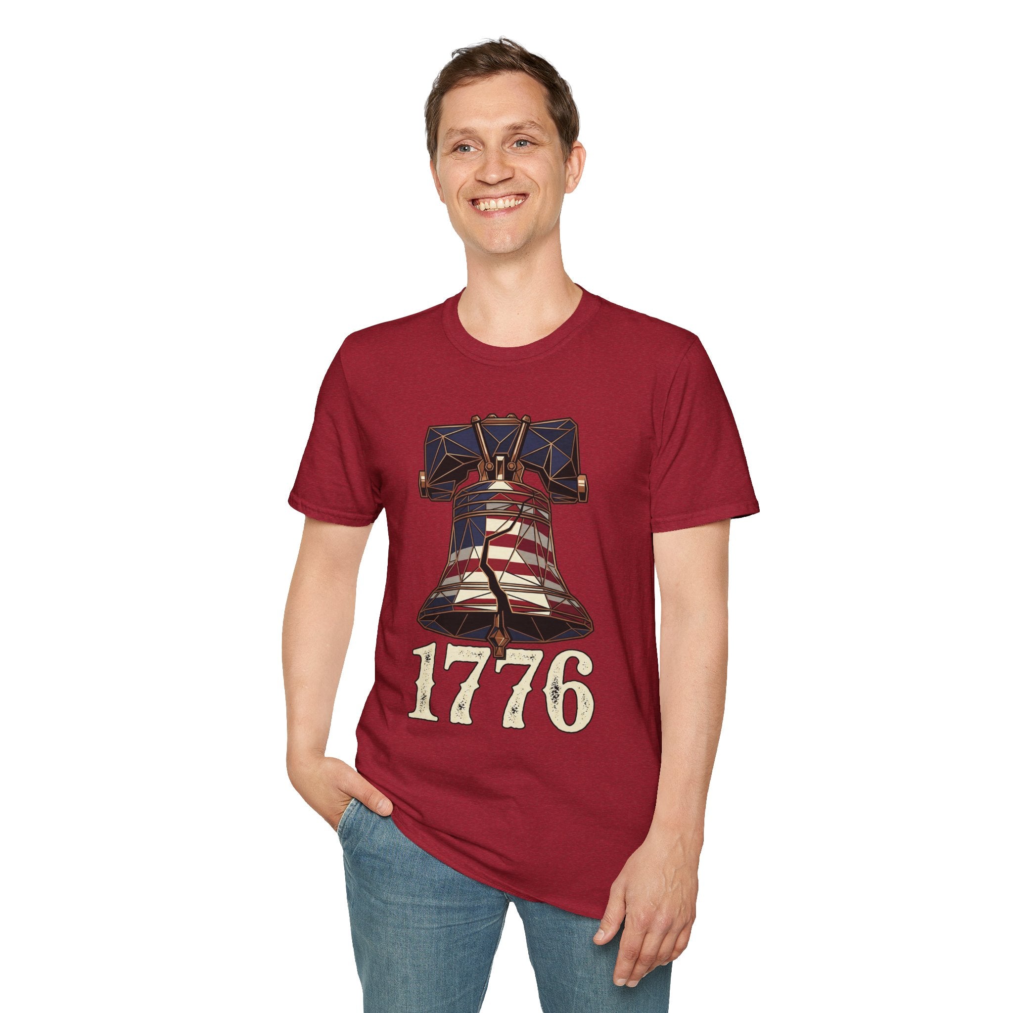 Liberty Bell 1776 T-shirt, burgundy red, patriotic bell and “1776” front print
