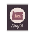 Square Oregon kiss-cut decal with circular maroon state graphic and cursive Oregon script