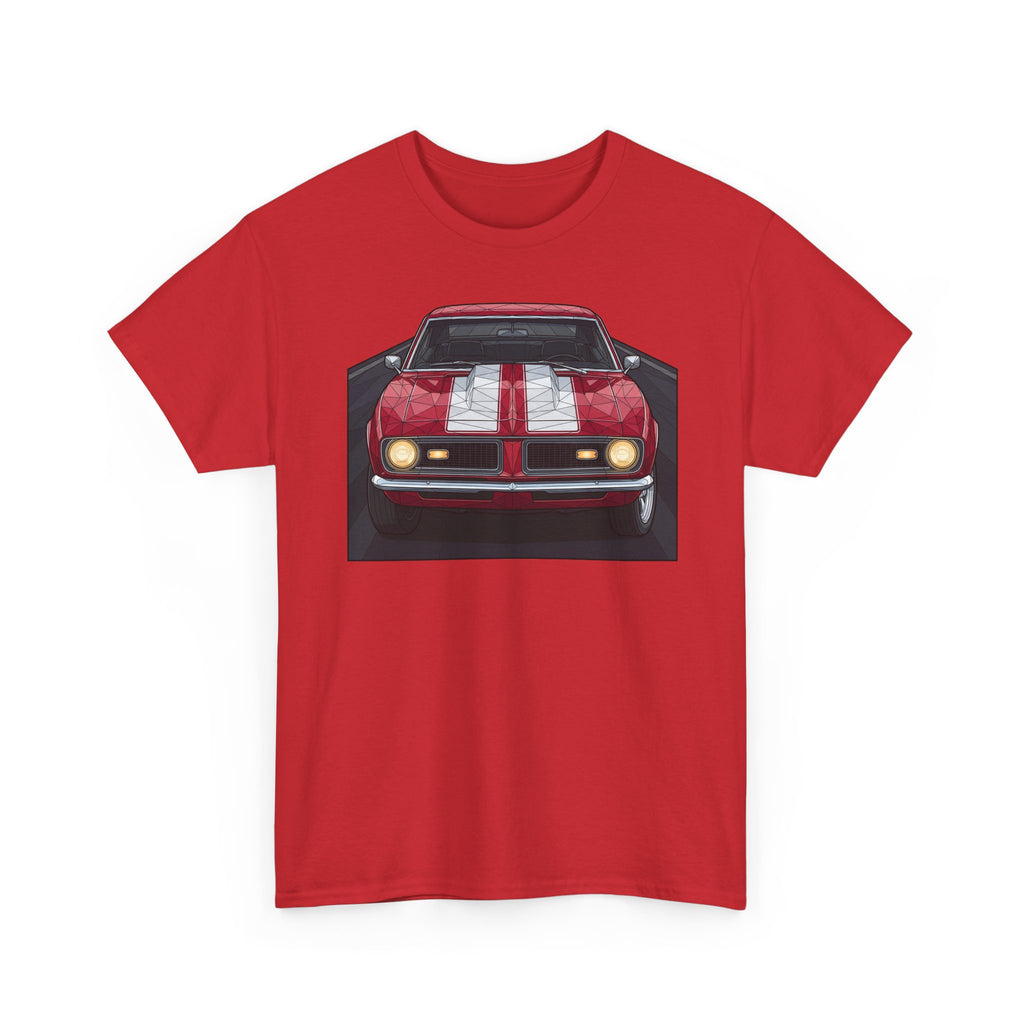 Red muscle car graphic tee with front red car illustration