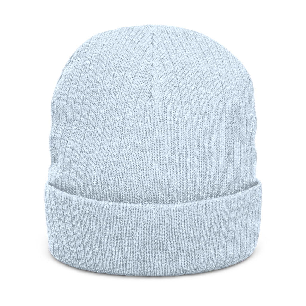 Hellblaue gerippte Strickmütze, unifarben ohne Logo, Umschlagbund