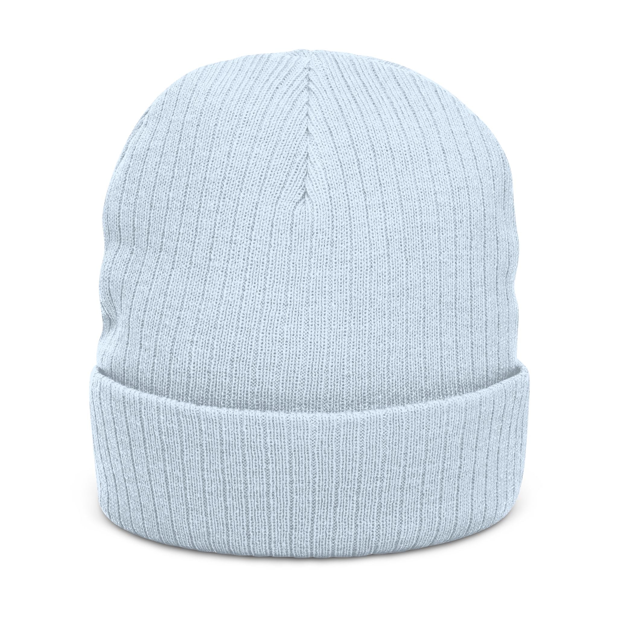 Hellblaue gerippte Strickmütze, unifarben ohne Logo, Umschlagbund