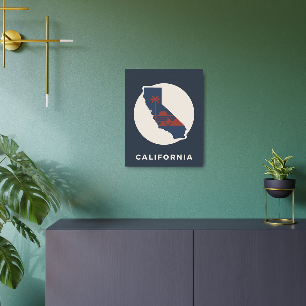 Square California metal wall sign with white circle, state map, and CALIFORNIA lettering