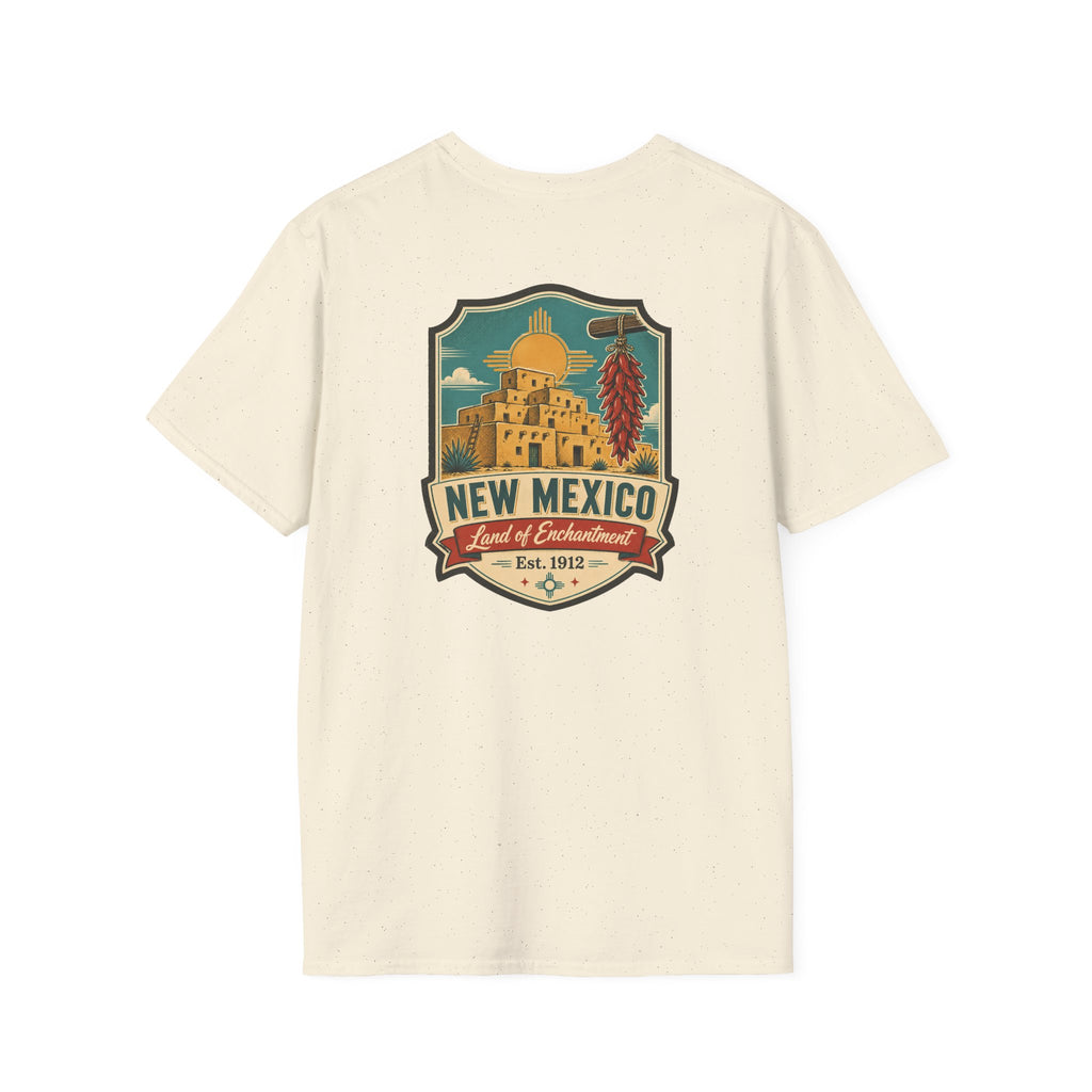 Natural cream New Mexico graphic T-shirt with round crest chest print