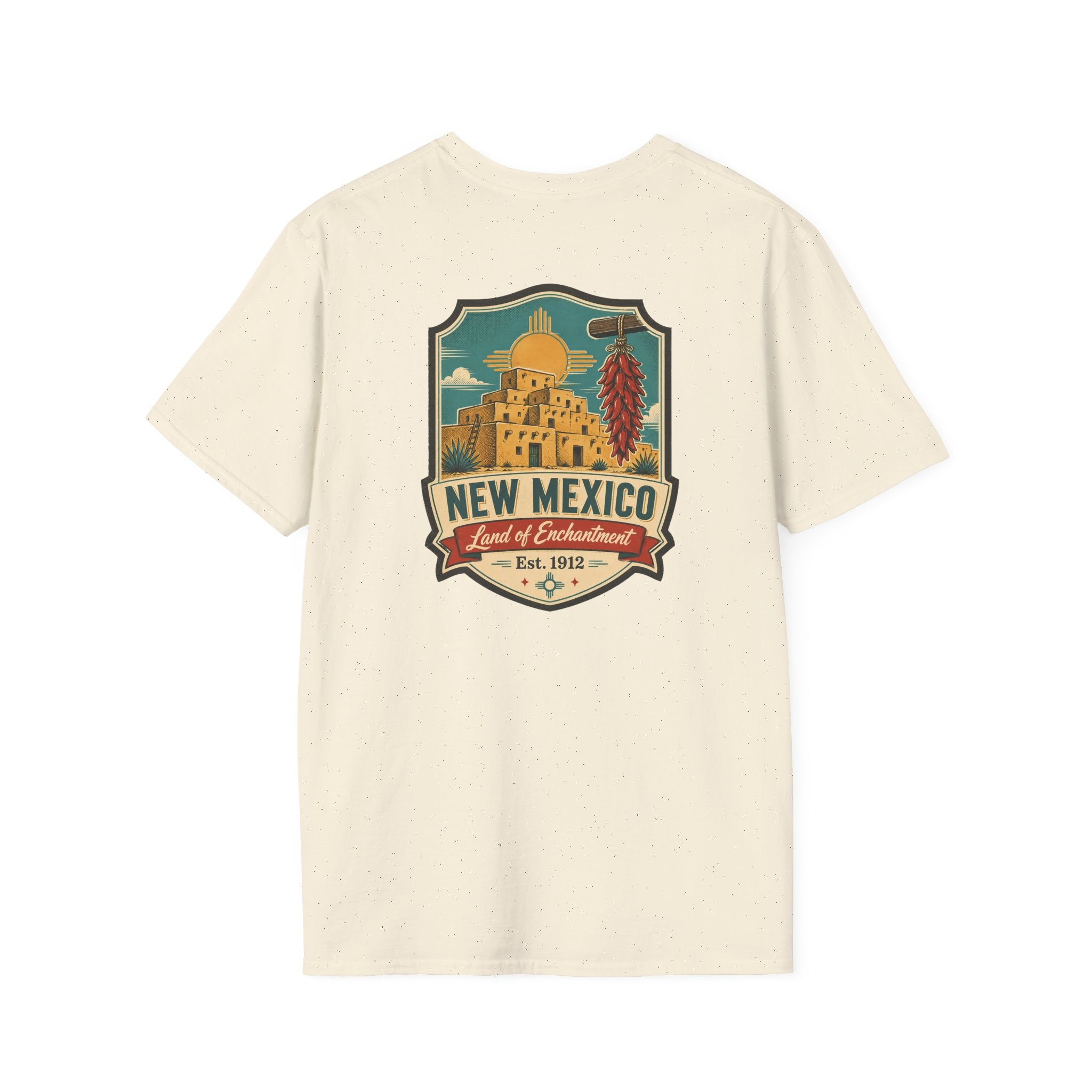 Natural cream New Mexico graphic T-shirt with round crest chest print