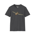 Dark heather T-shirt with A-10 Warthog aircraft graphic on the chest