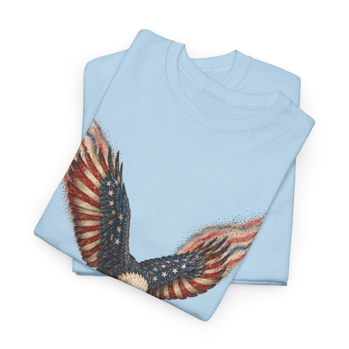 Light blue T-shirt with distressed American flag eagle wing graphic