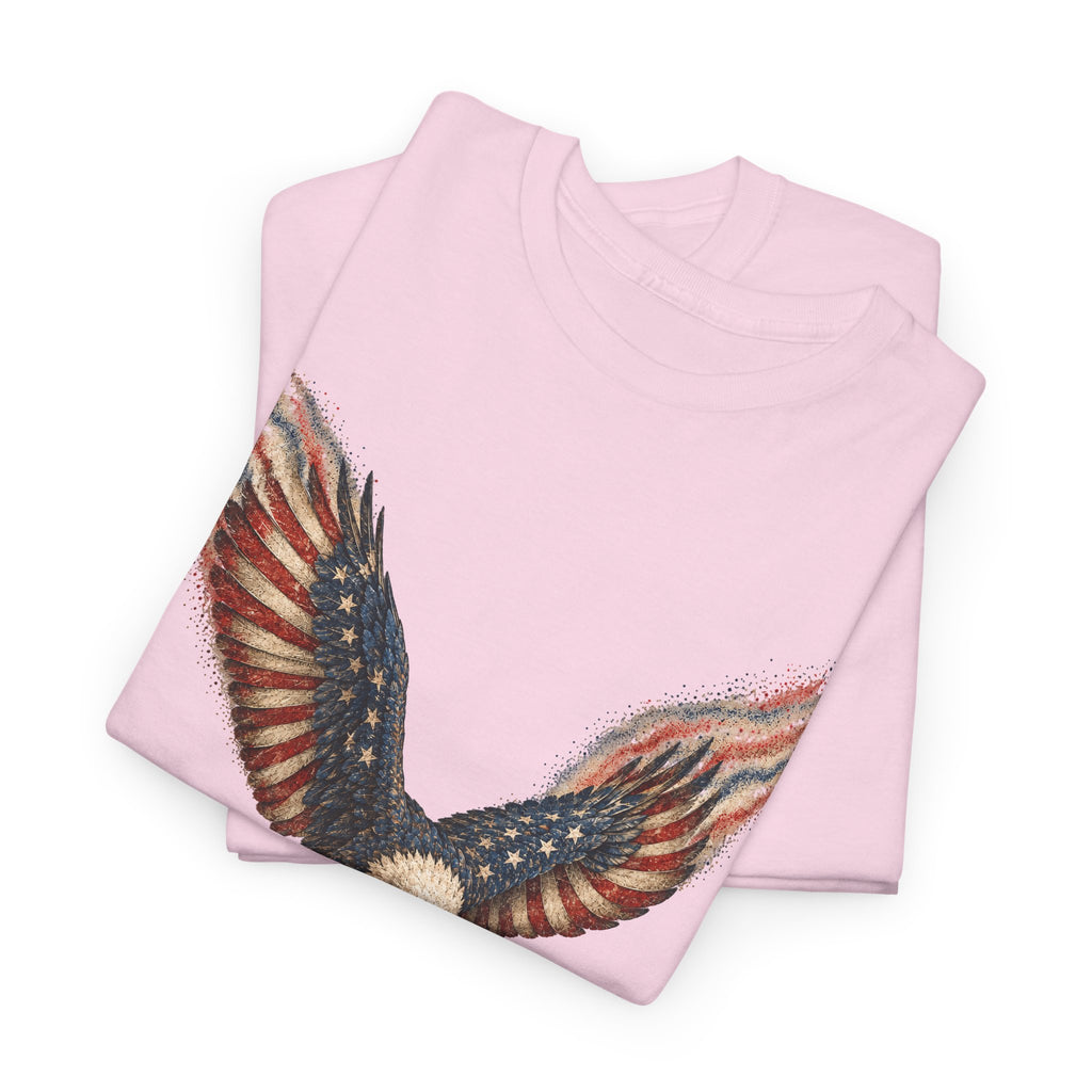 Light pink crew-neck T-shirt with American flag eagle wing print