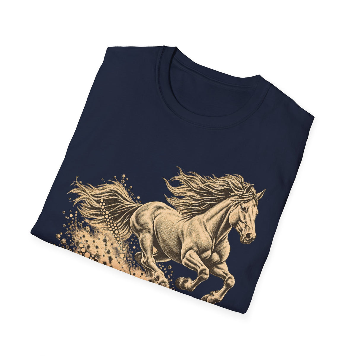 Navy crew-neck T-shirt featuring running horse western graphic